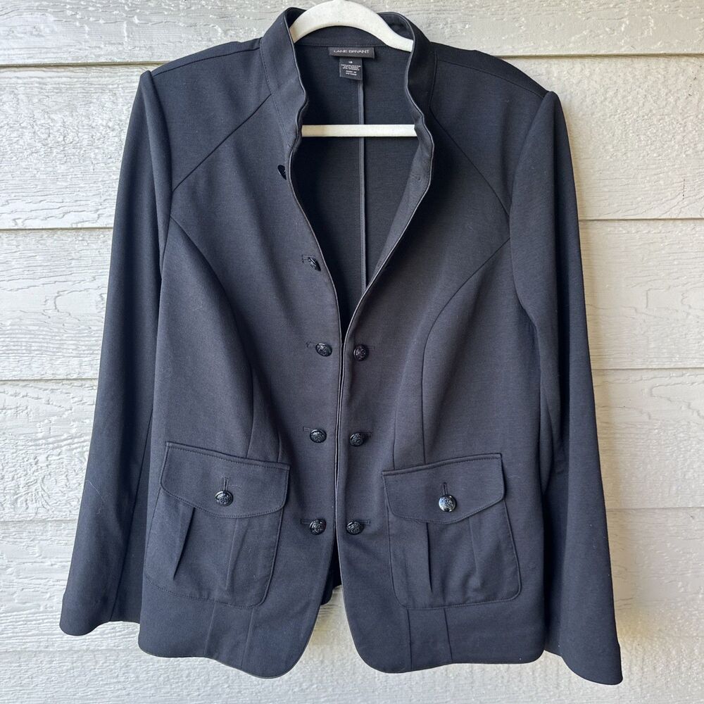 Lane Bryant Jacket Womens 18 Blazer Black Pockets Hook & Eyes Stretch